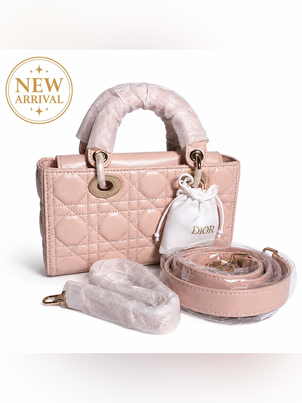 🌸 Blush Pink Cannage-Quilted Mini Tote Bag with Strap 🌸
